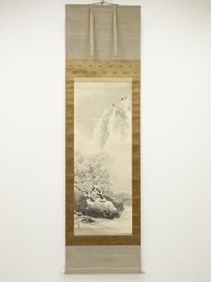 野口駿尾筆　冬景山水　肉筆紙本掛軸